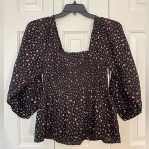 Madewell Lucie Smocked Peplum Top - cottagecore, floral, puff-sleeve - size 4